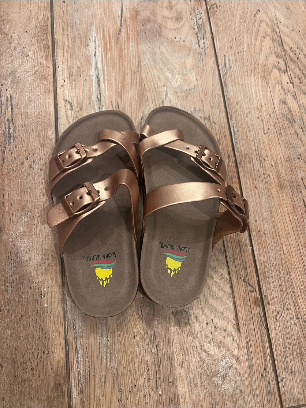 Aloha Island Children’s Strappy Buckle Sandals Rose Gold Adjustable US 4/5